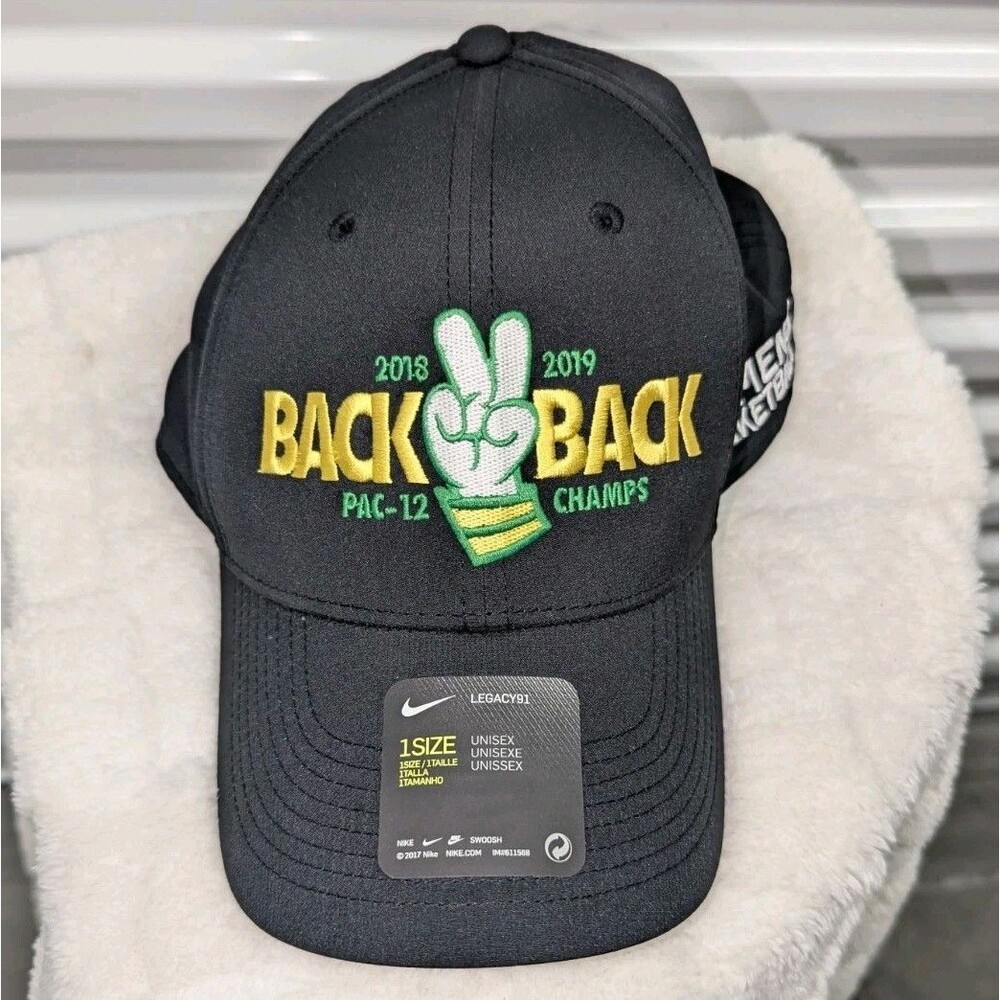 Nike Oregon Ducks "Back 2 Back" Pac-12 Champs Black Adjustable Basketball Hat